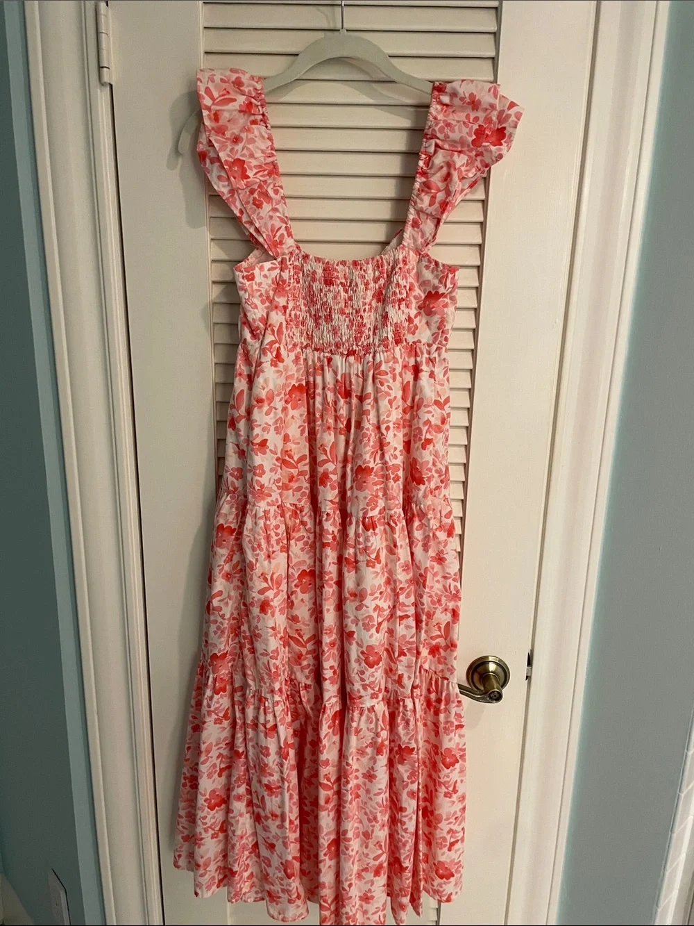 Abercrombie & Fitch Coral and White Floral Tiered Maxi Dress
